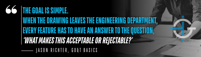 Quote: The goal is simple. When the drawing leaves the engineering department, every feature has to have an answer to the question, ‘What makes this acceptable or rejectable?’– Jason